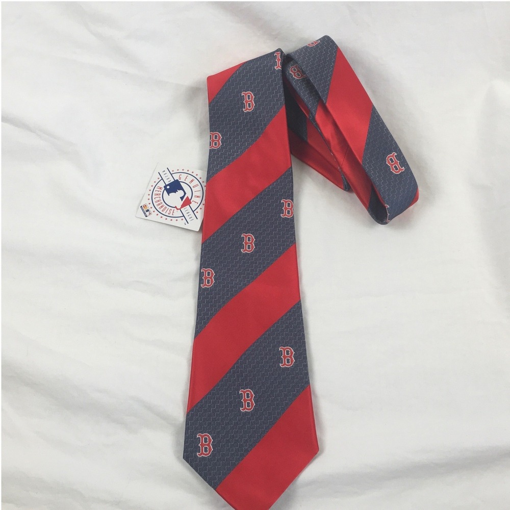 Boston Red Sox MLB Mens Striped Necktie Navy Red Logo NEW Eagles Wings